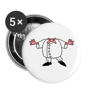 chef koch koerper schuerze kochen restaurant meist - Buttons groß 56 mm (5er Pack) - Weiß - Vorne