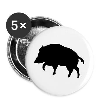 sanglier - Lot de 5 grands badges (56 mm) - blanc - Devant