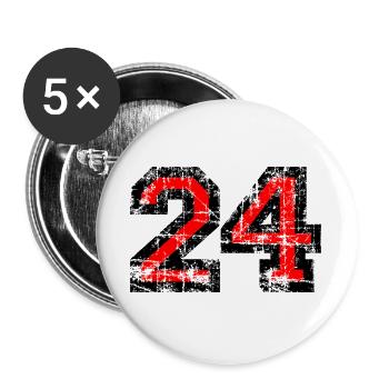 Zahl 24 (Vintage Rot) 24. Geburtstag Nr. 24 - Buttons groß 56 mm (5er Pack) - Weiß - Vorne