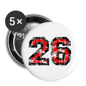 Zahl 26 (Vintage Rot) 26. Geburtstag Nr. 26 - Buttons groß 56 mm (5er Pack) - Weiß - Vorne