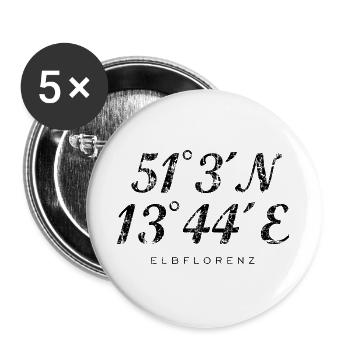 Dresden Koordinaten (Vintage/Schwarz) Elbflorenz - Buttons groß 56 mm (5er Pack) - Weiß - Vorne