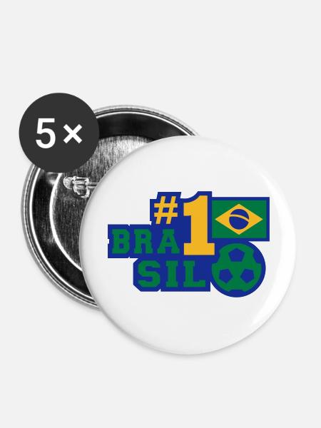 No. 1 Brasil (Fußball) - Buttons groß 56 mm (5er Pack) - Weiß