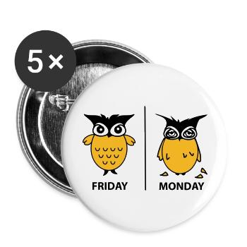Wochenende der Eulen - Buttons groß 56 mm (5er Pack) - Weiß - Vorne