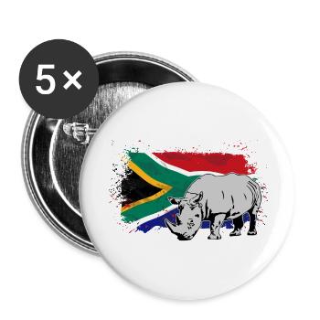 Rhino - South Africa Flag - Nashorn - Buttons groß 56 mm (5er Pack) - Weiß - Vorne
