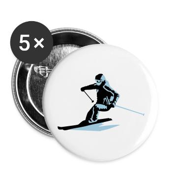skiing, skier - Buttons large 2.2''/56 mm (5-pack) - white - Front