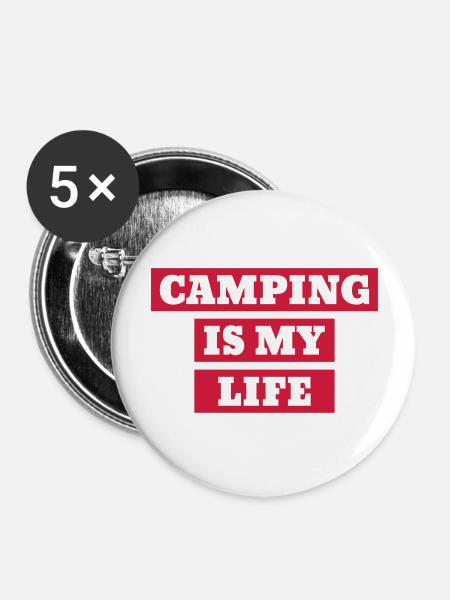 Camping / Camper / Zelt / Wandern - Buttons groß 56 mm (5er Pack) - Weiß