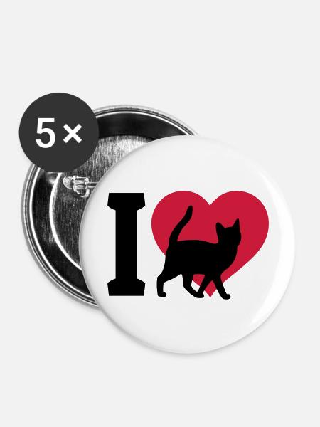 I love cats - ik houd van katten - Buttons groot 56 mm (5-pack) - wit