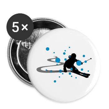 Winter - Skifahrer - Buttons groß 56 mm (5er Pack) - Weiß - Vorne