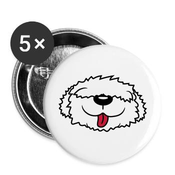 Bobtail Hund Gesicht - Buttons groß 56 mm (5er Pack) - Weiß - Vorne