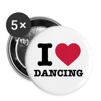 I love Dancing Spruch Tanzen Tanz Tänzer Herz Puls - Buttons groß 56 mm (5er Pack) - Weiß - Vorne
