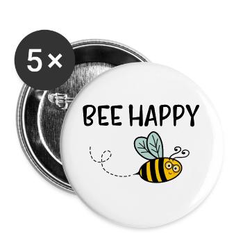 Bee Happy - Buttons groß 56 mm (5er Pack) - Weiß - Vorne