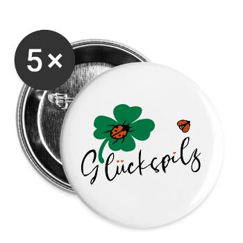 Glückspilz Kleeblatt Glück - Buttons groß 56 mm (5er Pack) - Weiß - Vorne