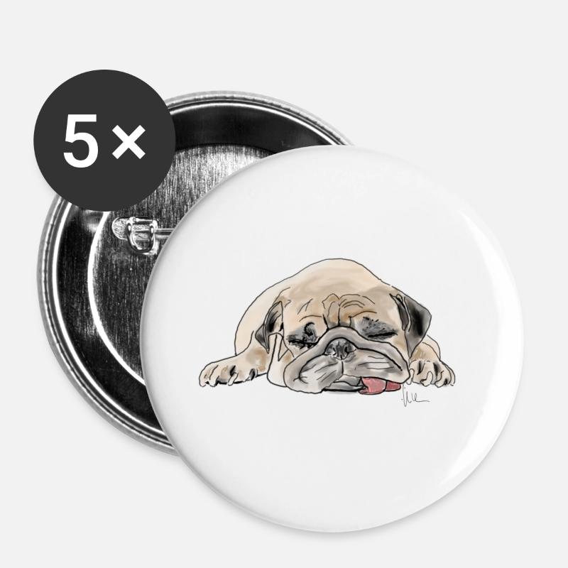 Pug Mops Wauwau - Buttons large 2.2''/56 mm (5-pack) - white