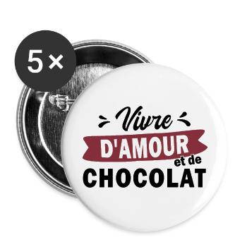 vivre d'amour et de chocolat - Lot de 5 grands badges (56 mm) - blanc - Devant
