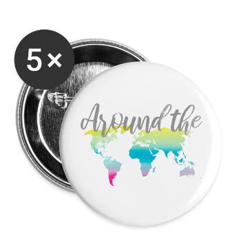 World map Around the World - Buttons large 2.2''/56 mm (5-pack) - white - Front