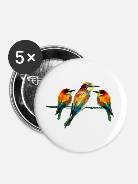 Geometrischer Kingfisher-Trio - Buttons groß 56 mm (5er Pack) - Weiß