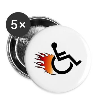 Fauteuil roulant enflammé. Fauteuil roulant avec flammes # - Lot de 5 grands badges (56 mm) - blanc - Devant