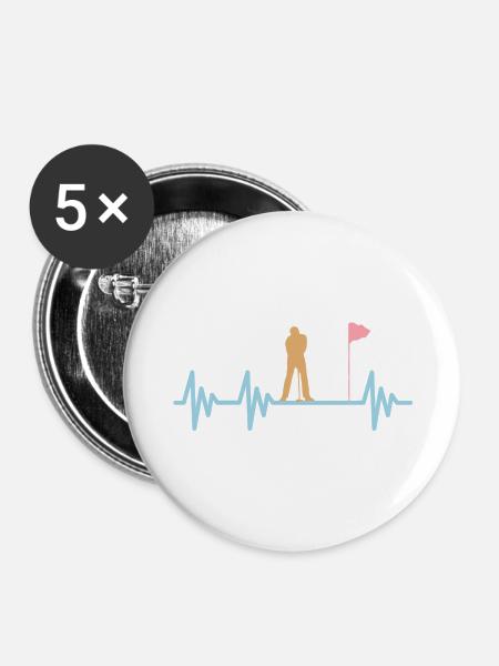 Golf Herzschlag Golfen - Buttons groß 56 mm (5er Pack) - Weiß