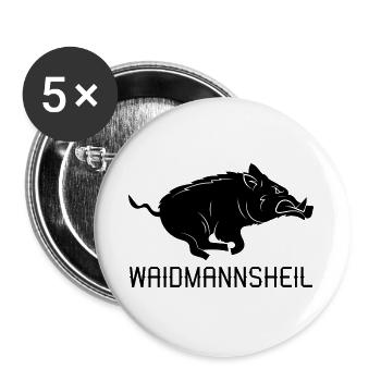 Waidmannsheil Geschenk Jagd Wildschwein Jägersmann - Buttons groß 56 mm (5er Pack) - Weiß - Vorne