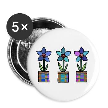 Fleurs - Lot de 5 grands badges (56 mm) - blanc - Devant