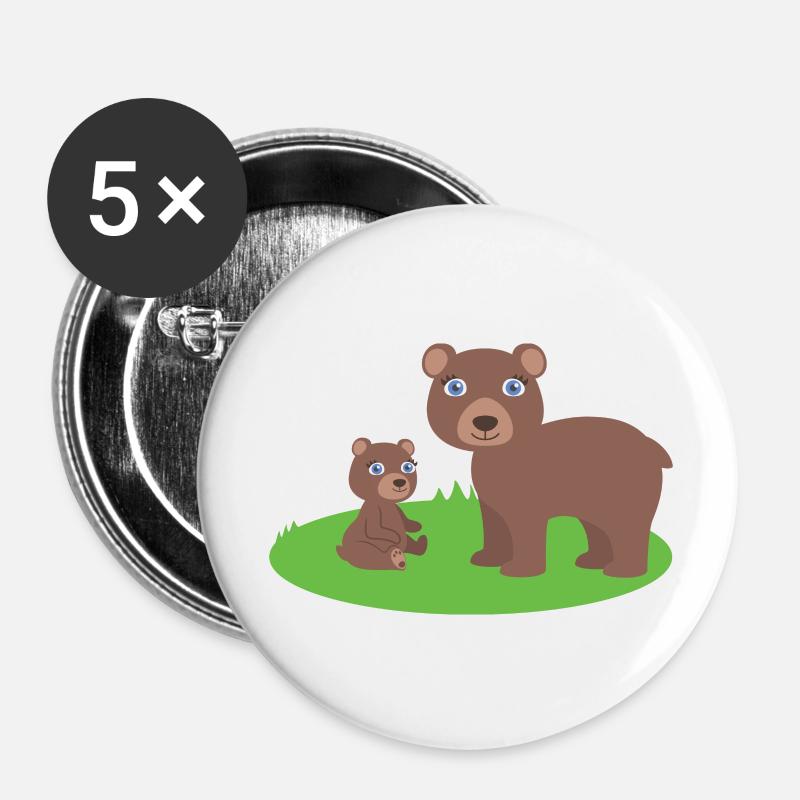 Mutter Bär mit Kind bär - Buttons groß 56 mm (5er Pack) - Weiß