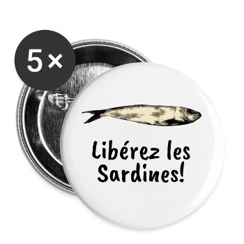 Liberez les sardines - Lot de 5 grands badges (56 mm) - blanc - Devant
