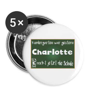 Charlotte rockt jetzt die Schule Kindershirt - Buttons groß 56 mm (5er Pack) - Weiß - Vorne