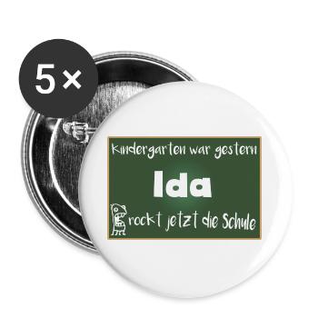 Ida rockt jetzt die Schule Kindershirt - Buttons groß 56 mm (5er Pack) - Weiß - Vorne