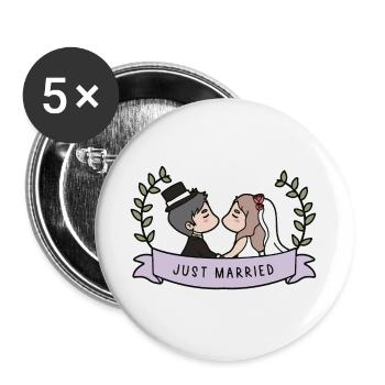 Just Married Hochzeit - Buttons groß 56 mm (5er Pack) - Weiß - Vorne