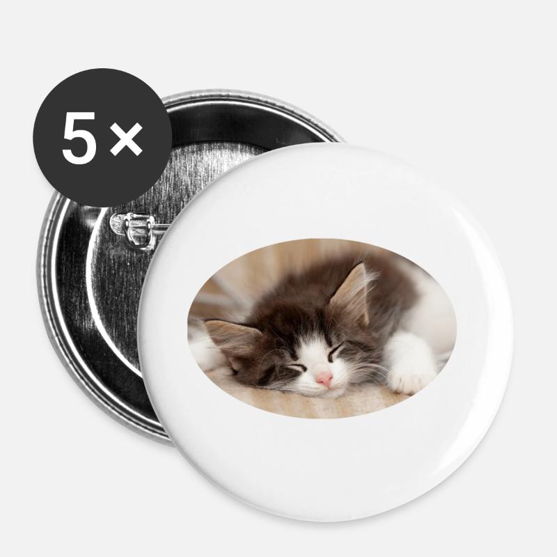 Sleeping cat - Buttons large 2.2''/56 mm (5-pack) - white