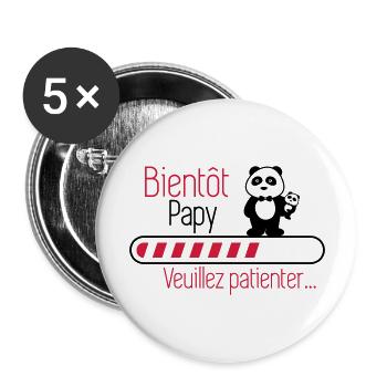 Bientôt papy - Futur Papi - Lot de 5 grands badges (56 mm) - blanc - Devant