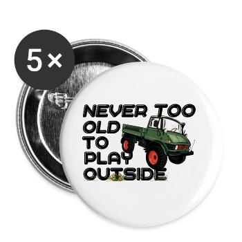 Never too old to play outside - Unimog - Oldtimer - Buttons groß 56 mm (5er Pack) - Weiß - Vorne
