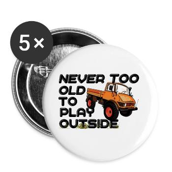 Never too old to play outside - Unimog - Oldtimer - Buttons groß 56 mm (5er Pack) - Weiß - Vorne