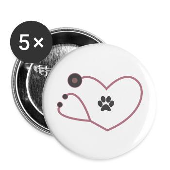 Tiermediziner Tierarzt Stethoskop - Buttons groß 56 mm (5er Pack) - Weiß - Vorne