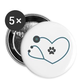 Tiermediziner Tierarzt Stethoskop - Buttons groß 56 mm (5er Pack) - Weiß - Vorne