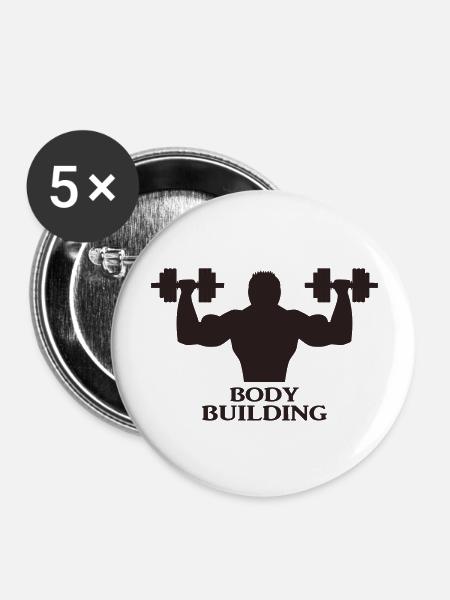 Bodybuilder with dumbbells - Buttons large 2.2''/56 mm (5-pack) - white