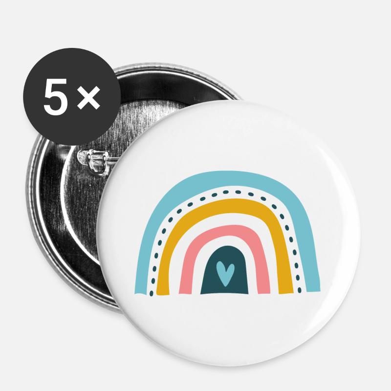 Rainbow with heart - Buttons large 2.2''/56 mm (5-pack) - white