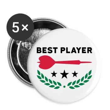 Best player (Dartpfeil, drei Sterne, Lorbeerkranz) - Buttons groß 56 mm (5er Pack) - Weiß - Vorne