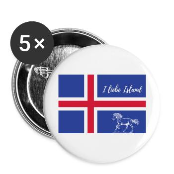 Islandflagge mit islandpferd - Buttons groß 56 mm (5er Pack) - Weiß - Vorne