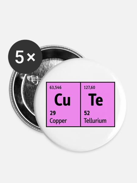Periodensystem der Elemente CuTe süß niedlich nett - Buttons/Badges stor, 56 mm (5-pack) - hvid