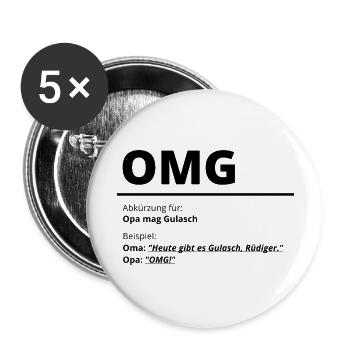 OMG - Opa Mag Gulasch - Buttons groß 56 mm (5er Pack) - Weiß - Vorne