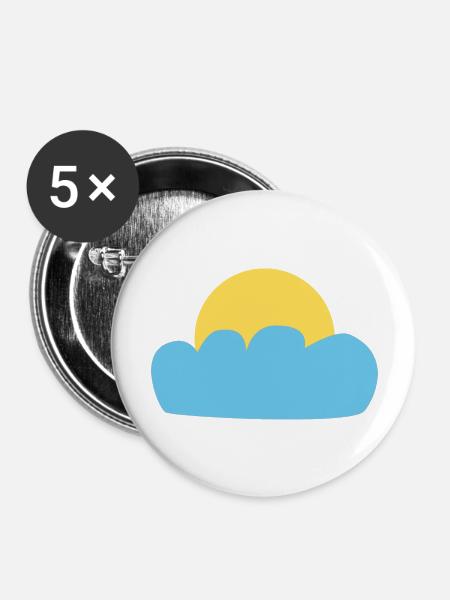 Sonne und Wolken - Buttons groß 56 mm (5er Pack) - Weiß