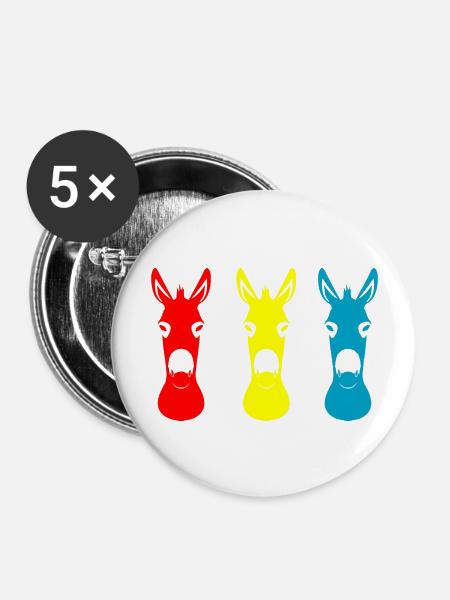 Donkey Esel - Buttons groß 56 mm (5er Pack) - Weiß