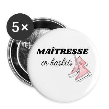 maîtresse en baskets - Lot de 5 grands badges (56 mm) - blanc - Devant