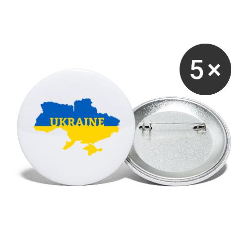 Ukraine Karte Blau Gelb Support & Solidarität - Buttons groß 56 mm (5er Pack)