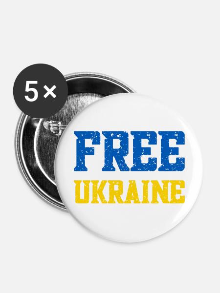Free Ukraine - Buttons groß 56 mm (5er Pack) - Weiß