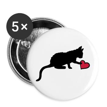Cute kitten touches heart - Buttons large 2.2''/56 mm (5-pack) - white - Front