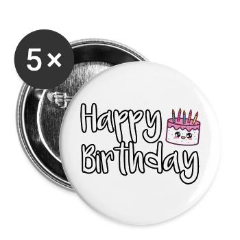 Happy Birthday Birthday Cake - Buttons large 2.2''/56 mm (5-pack) - white - Front