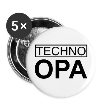 >>Techno Opa<< is never too old for techno! - Buttons groß 56 mm (5er Pack) - Weiß - Vorne