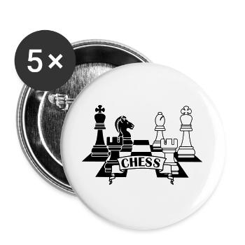 Schachfiguren mit Text CHESS - Buttons groß 56 mm (5er Pack) - Weiß - Vorne